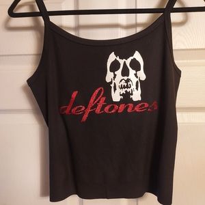 Deftones crop top skull red glitter deftones tank top ribbed hand cropped
